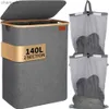 Storage Baskets BESHOOME 140L dual washing machine large laundry basket 2-stage with lid yq240407