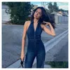 Womens Jumpsuits Rompers Weird Cotton Elegant Denim Jumpsuit Women Sleeveless Zipper Fashion Hipster Casual High Street Wide Legs Drop Dhojf