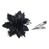 Decorative Flowers 12Pcs Black Artificial With Clips Glitter Christmas Tree Desktop Ornament Xmas Party Home DIY Decoration