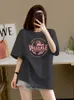 Donkergrijs high-end dames pure katoenen korte mouwen T-shirt dames 2024 zomer nieuwe losse Europese stijl grote top trend