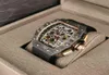 Mécanique pour hommes de luxe Watch Richa Carbon Brated Watch Men039S Même domineur en forme de baril multifonctionnel en forme de baril Hollowe8640544