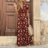 Designer Elegant Womens Casual Abites Summer V-Neck Short Shorte Boemia Floral Stampa Maxi Dress