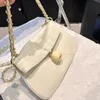 Lambskin Portable Designer Pure White With Acrylic White Ball Shoulder Bag Gold Hardware Matalasse Chain Cross Body Bag Soft Leather Luxury Makeup Bag 26.5x26.5cm