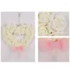 Fleurs décoratives couronne artificielle du coeur en forme de coeur blanche couronne de fleurs de rose avec un pendentif ruban à bowknot pour le décor de la Saint-Valentin de mariage