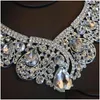 Orecchini Set collana set 3pcs di lussuoso set di collane a corona di strass di strass per le donne fidanzati per feste di gioielleria goccia dropliv dhobe dhobe