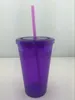 Muggar 16-ounce anpassad logotyp Creative Straw Cup dubbeläckad söt plast vuxen barn kaffe