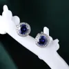 Earrings GZ ZONGFA Genuine 925 Sterling Silver Stud Earrings for Women Round 7mm Tanzanite Gemstone Wedding Fashion Gift Fine Jewelry