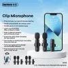 Microfones Remax 2 em 1 Mini clipe sem fio Microfone para transmissão ao vivo Gravação de vídeo Redução de ruído ao ar livre para iPhone/Samsung/Xiaomi