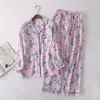 Thuiskleding Herfst Huiskleding Pyjamas Set 2024 2pcs Slaapkleding Lange mouw Shirtpants vrouwelijke dikke katoenen pijama's pak afdrukken kleding