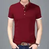 2023 Summer Fashion Brand Clothing Tshirt Men Solid Color Slim Fit Short Sleeve T Shirt Mandarin Collar Casual TShirts 240329