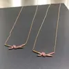 Designer Brand High Edition Gold TIFFAYS Pink Diamond Twisted Rope Necklace For Women 18K Rose Knot Bow Collar Chain Chain