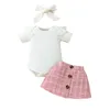 Clothing Sets MiniFox Baby Tweed For Girls White Bodysuit And Pink Skirts 3pcs 2024 Clothes Summer Outfits