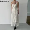 Abiti casual 2024 Vestidos de Mujer Summer Women a V-Neck Sleeveless Tunic Sling Robe Femme Slim Waist Lace A-Line Ruffles Maxi Dress