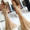 Dresses Lace OpenBack HalfSleeves Mermaid Champagne Prom Dresses Sheer Vneck Sexy Evening Dress vestidos de fiesta cortos 2019