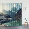 Douchegordijnen berglandschap voor badkamer natuur aquarel mistige bos rivier zonsondergang waterdichte stof badkuip decor set