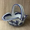 Vases Style chinois Bleu et blanc Porcelaine Céramique Vase Creative Panier Rétro Entrée Décoration de rangement des débris
