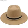 Шляпа шляпы широких краев ковша мужская панама шляпа летняя полоска Bow Fedora Sunhats Trilby Outdoor Beach Travel Size US 7 1/4 UK L YQ240407