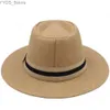 Breda randen hattar hink mens panama hatt sommar bågband fedora sunhats trilby utomhus strand resor storlek US 7 1/4 uk l yq240407