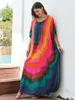 Boho rainbow estampado de talla grande kaftan sexy batwing manga playa vestido para mujeres ropa de verano ropa de traje de trajes de traje de baño Q1632