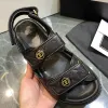 Designer Sandals Chanells Women Crystal Calf Leather Casual Dad Shoes Roman Flat Heel Wedge Diamond Woven Buckle Slippers