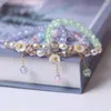 Charm Bracelets Boho Flower Imitation Pearl Crystal Beads Bracelet For Women Elastic Rope Adjustable Friendship Jewelry Accessories