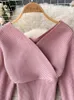 Женские штаны с двумя частями SingReiny Winter Casual вязаные кусочки костюмы V Sece Lonation Sweater Elastic Sets Womens Women