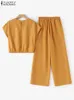 ZANZEA 2PCS Blusa de verão Pesca de calça de calça elegante conjuntos correspondentes da moda OL Work Holida