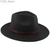 Chapéus de aba larga balde 2 tamanho de lã de lã Hat wide fedora penas band tilby sunhat clássico partido street style yq240407