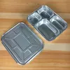 Disposable Dinnerware 750ml 4 Compartments Divided Plate Trays Four Grid Foil Kitchenware Serving Container Tray With Plastic Lid