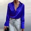 Long Sleeve Blouse Tops Women Shirt Green Button Up Lapel Loose Satin Camisas Elegant Spring Summer Office Ladies Shirts Top 240326