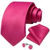 Krawat dibangu nowy gorący różowy solidny jedwabny krawat męski kieszonkowy spinki do mankietu prezent
