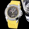 Watch Milles Men's Luxurious Sky Star Set with Diamond Round Large Dial Fashion Trend Hollow Out Tuo Flywheel Mechanical Waterproof Watch ayw