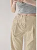 Pantalon féminin Summer TVVovvin 2024 Girl DrawString Pleed Workswear High Taist Slim Loose Straight Tube Lignet 9N9T