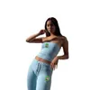 Women Tracksuits 2024 New Fashion Casual Pants Two Piece Set Embroidered Flower Bra High Waist High Quality 7 Colours