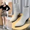 Aphixta Metal Blade Heels Socks Boot Stretch Fabric Elastic Stilettos Heel Pointed Toe Ankle Boots Shoes Woman Boats 240329
