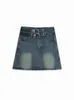 Pear Shaped Figure Anti Glare Split Half Skirt for Women in Large Size Chubby Mm High Waist Small Stature Covered Meat Denim A-line Short