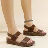 Sandaler Casual Vintage Flat Bottom Roman Women Simple Soft Sole Solid Color Slip on Platform Beach Shoes Open Toe Wedges