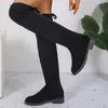 Boots faux mocka för kvinnor koreanskt mode matchar alla elastiska botas mujer snörning över knä svarta zapatos para mujeres