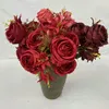 Dekorative Blumen künstlich 9 ausgegebenes Lily Round Rose Home Decor Simulation Bouquet Silk gefälschte Blume El Cafe Bar Dekoration