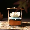 Teaware Sets Chinese Bamboo Woven Fabric Extraction Box Tissue Zen Tea Table Desktop Cover Living Room Home Paper