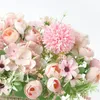 Fleurs décoratives en soie artificielle rose pivoine petite marguerite hydrtensia arrangements bouquet de mariage décor de décoration rose