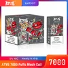 ATVS Original 7000 Puff Disposable Vapes Pen med 7 ml POD Mesh Coil 650mAh Batterisladdningsbar luftjusterbar 5% enhet Puff 7K