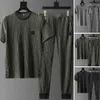Men Outfit Sports Suit Mens Summer Pleated Shirt Pants Twopiece Set Breathable Tracksuit for Daily Wear Soft Thin Casual 240403