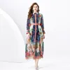 Designer vintage Floral Maxi Shirt Dress Women Button Blood Manga Cardigan Resorts Dresses Runway Ladies Belt impresso Casual Beach Party Robes Roush