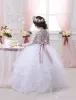 ドレス結婚式のための安い白い花の女の子のドレスレース長袖ガールズページェントドレスファースト聖体