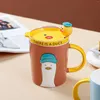Kubki Creative Ceramic Expossed Cute Duck Cub z pokrywką i łyżką pary biurowe w wodę kawa domowa jako prezent dla dziewczyny