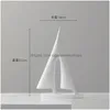 Decorative Objects & Figurines Sailboat Statue For Home Decor Nordic Abstract Scpture Resin Sailing Boat Figure Modern Decoration Drop Dhhiv