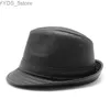 Chapeaux à bord large seau en cuir fedora chapeau denim rétro a réglable panama hiver trilby féminin court gentleman yq240407