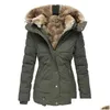 Womens Trench Coats Autumn Winter Quilted Warm Solid P Thickened Jacket Button Long Windproof Hooded Parka Down Cotton Coat Drop Deliv Otxlf