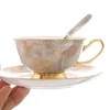 Cups Saucers hochwertige Knochenkaffee Kaffeetasse und Saucer Bohemian Fashion Gold plattiert Espresso Blumentee Set mit Löffel 200 ml